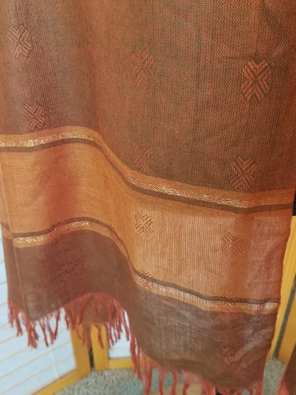 Copper Color Wool Blend Oversized Scarf Wrap Gold Metallic Accents 23